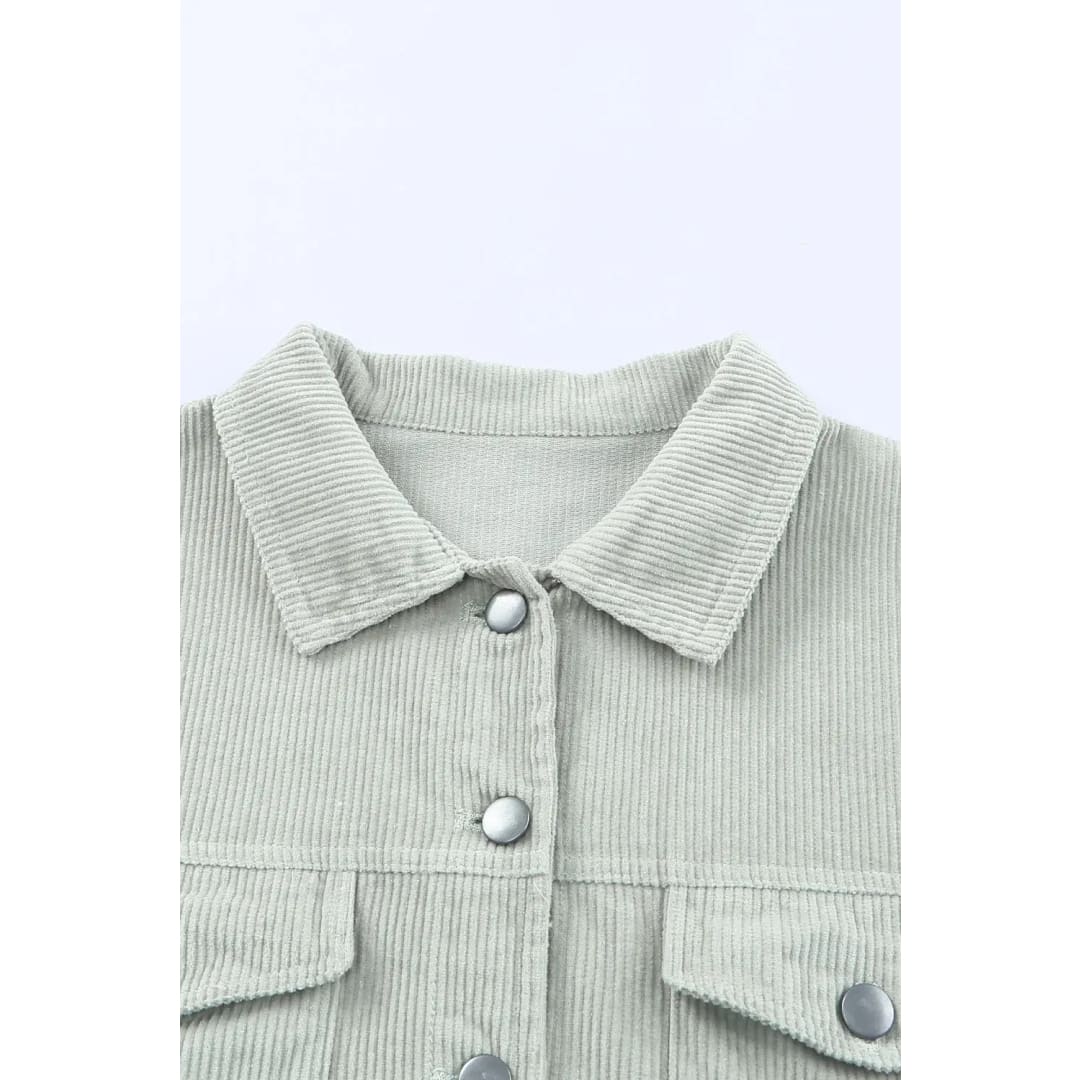Sky Blue Raw Hem Flap Pockets Cropped Corduroy Jacket | Fashionfitz