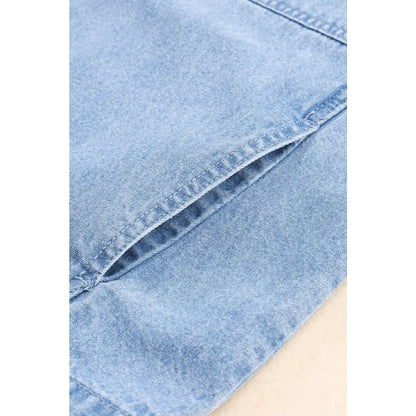 Sky Blue Roll-Up Tab Sleeve Button Down Pocket Denim Jacket | Fashionfitz