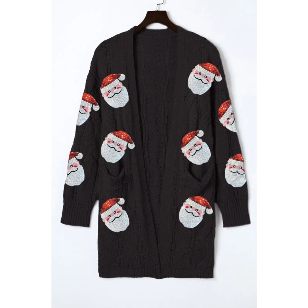 Sky Blue Sequined Santa Claus Flap Pocket Corduroy Jacket | Fashionfitz