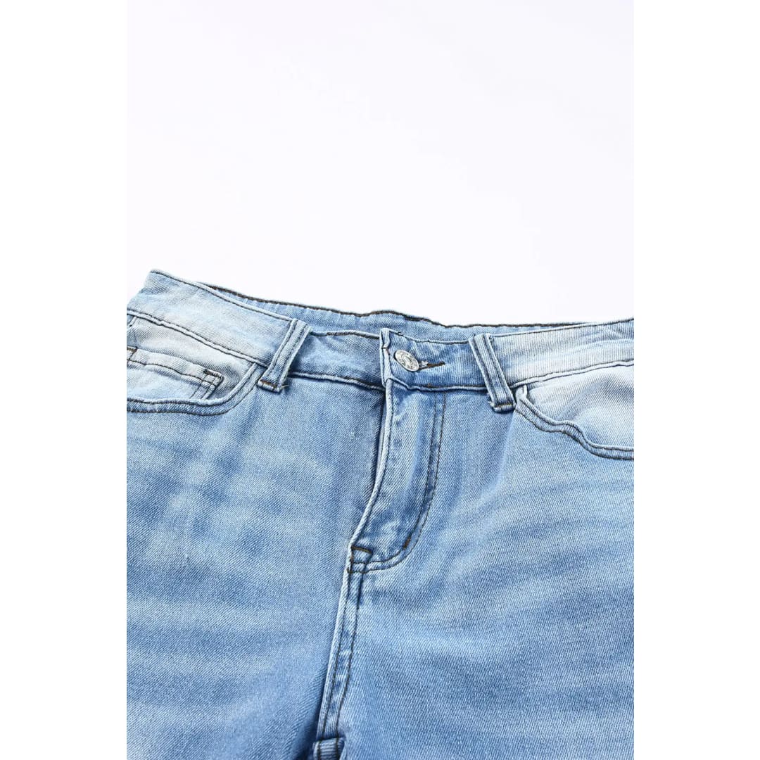 Sky Blue Side Splits Ripped Straight Leg High Waist Jeans | Fashionfitz