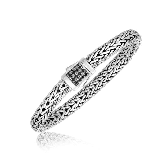 Sterling Silver Braided Style Men’s Bracelet with Black Sapphire Accents | Richard