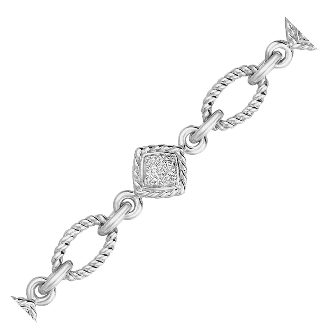 Sterling Silver Cable Oval and Square Link Bracelet with Diamonds (1/4 cttw) | Richard