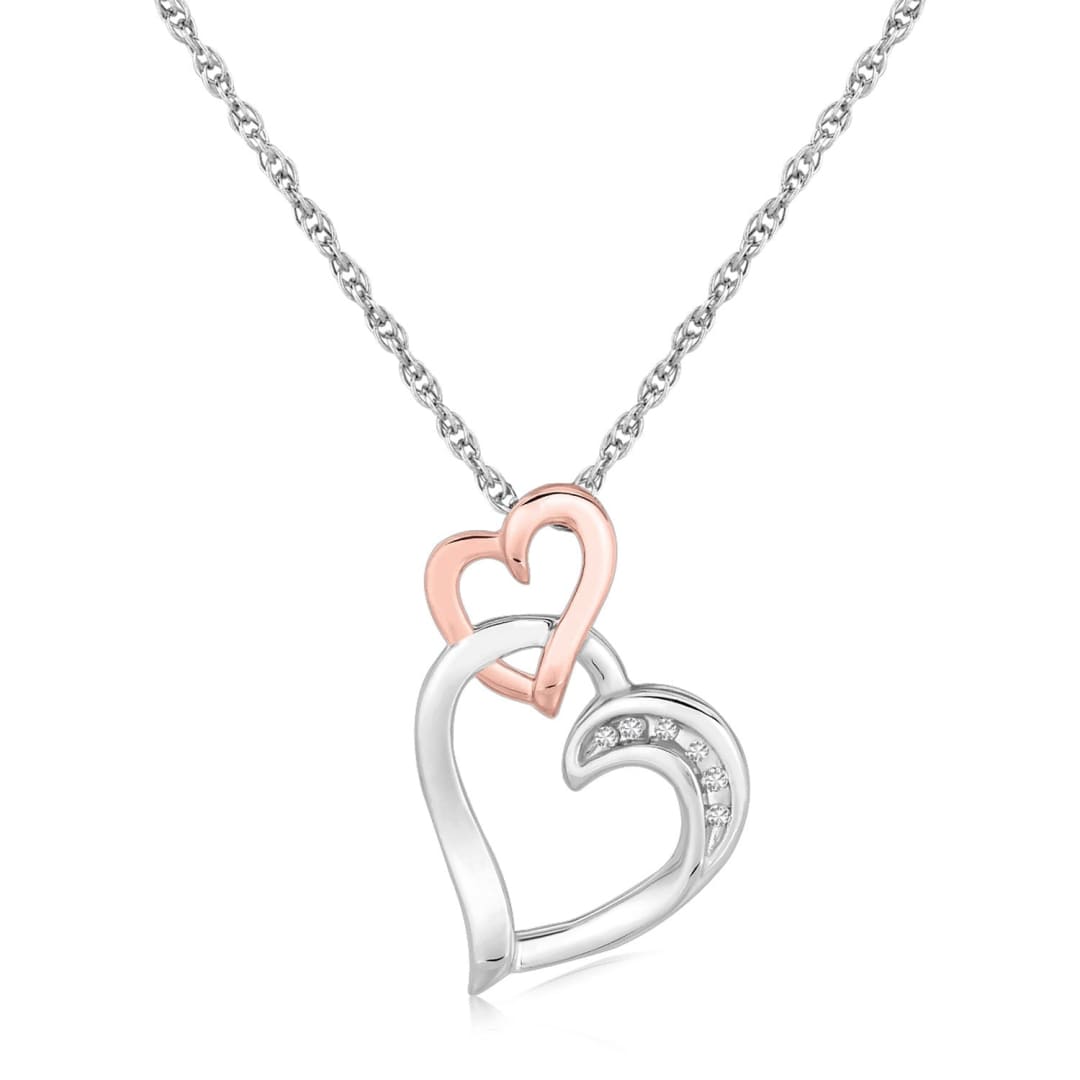Sterling Silver Cascading Dual Heart Diamond Accented Pendant (.02 cttw) | Richard Cannon