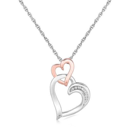 Sterling Silver Cascading Dual Heart Diamond Accented Pendant (.02 cttw) | Richard Cannon