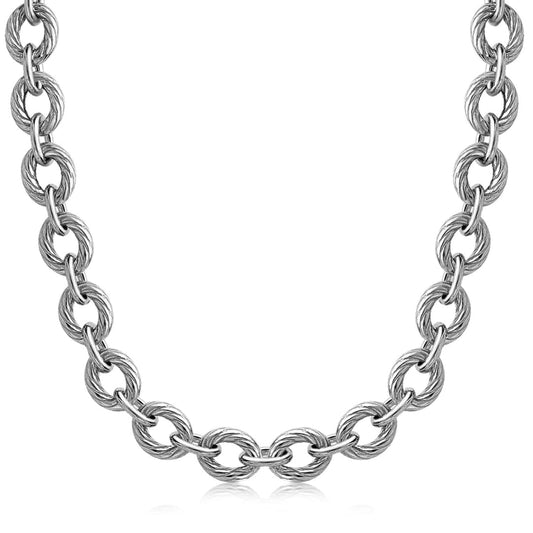 Sterling Silver Chain Rhodium Plated Necklace with Diamond Cuts (39.0g) | Richard Cannon