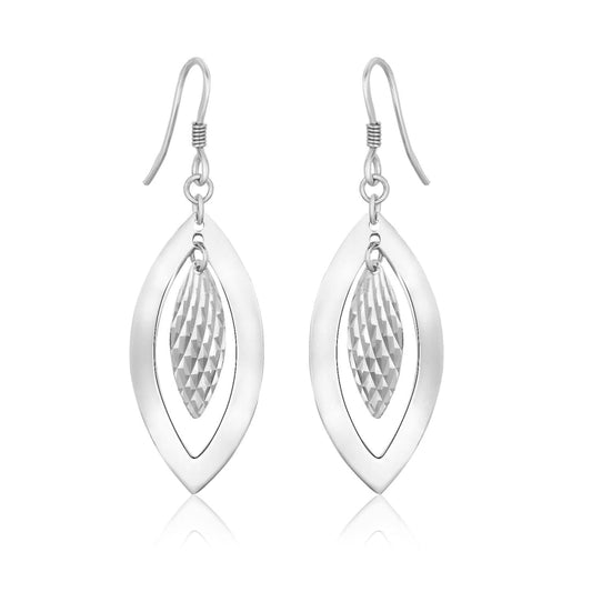 Sterling Silver Dangling Earrings with Dual Open and Textured Marquis Shapes | Richard