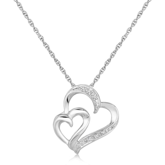 Sterling Silver Diamond Accented Dual Fancy Heart Pendant (.02 cttw) | Richard Cannon