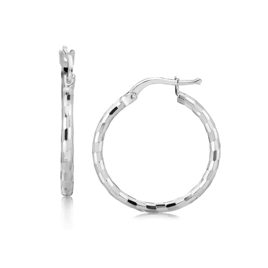 Sterling Silver Diamond Cut Hoop Earrings with Rhodium Plating (2x20mm) | Richard Cannon