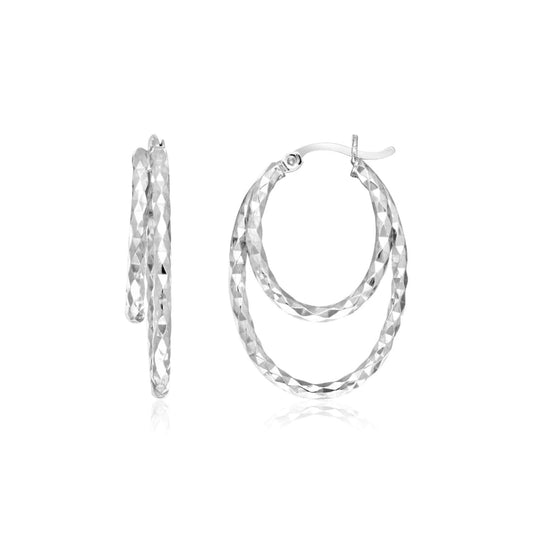 Sterling Silver Double Oval Textured Hoop Earrings | Richard Cannon Jewelry