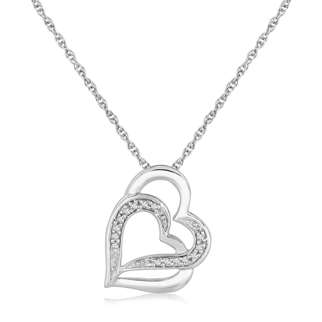 Sterling Silver Dual Heart Motif Pendant with Diamonds (.06 cttw) | Richard Cannon Jewelry