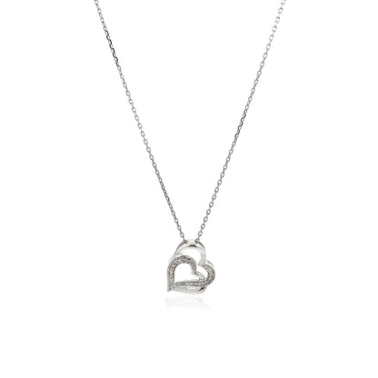 Sterling Silver Dual Heart Motif Pendant with Diamonds (.06 cttw) | Richard Cannon Jewelry