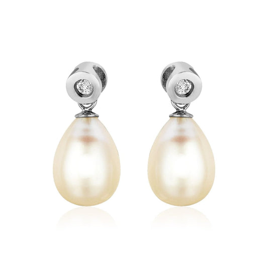 Sterling Silver Earrings with Pear Shaped Freshwater Pearls and Cubic Zirconias | Richard
