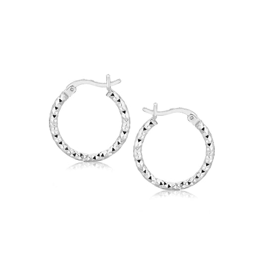 Sterling Silver Faceted Design Hoop Earrings with Rhodium Plating | Richard Cannon Jewelry