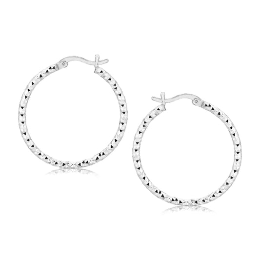 Sterling Silver Faceted Motif Hoop Earrings with Rhodium Plating | Richard Cannon Jewelry