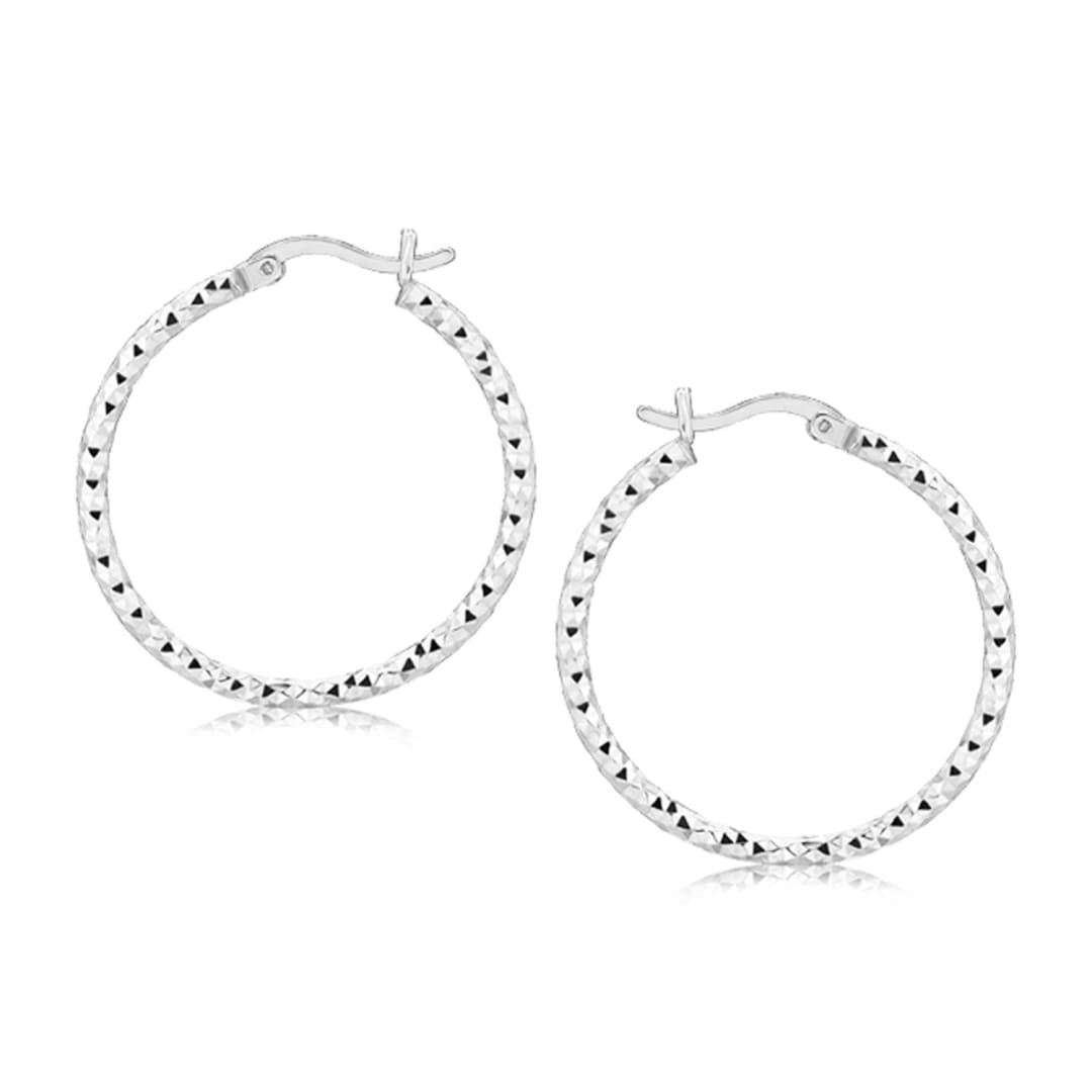 Sterling Silver Faceted Motif Hoop Earrings with Rhodium Plating | Richard Cannon Jewelry