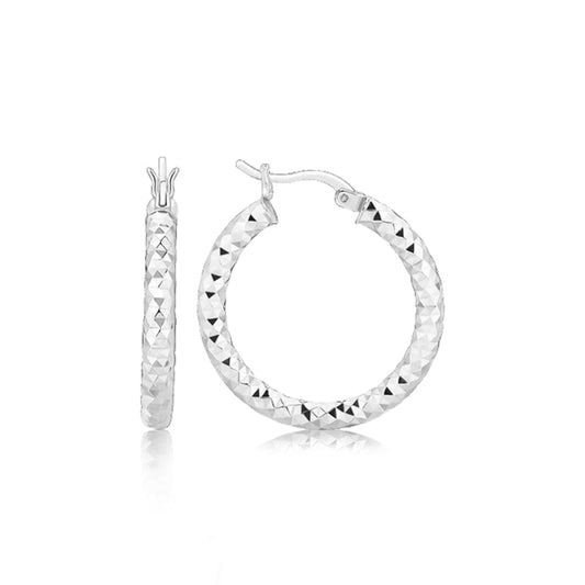 Sterling Silver Faceted Style Hoop Earrings with Rhodium Finishing | Richard Cannon