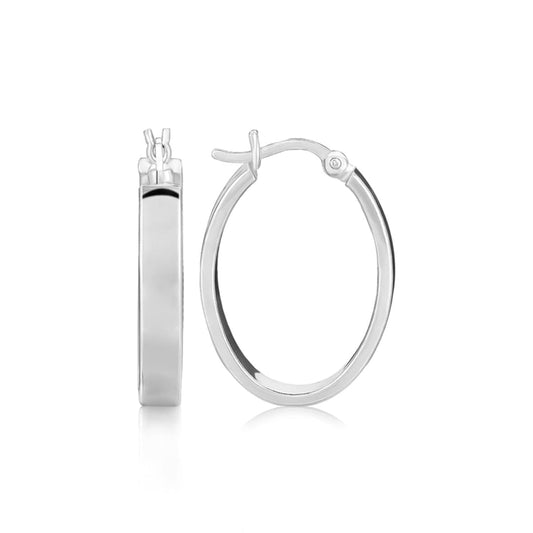 Sterling Silver Flat Style Oval Hoop Earrings with Rhodium Plating | Richard Cannon