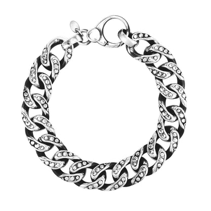 Sterling Silver Gunmetal Finish Cuban Link Bracelet with Dots | Richard Cannon Jewelry