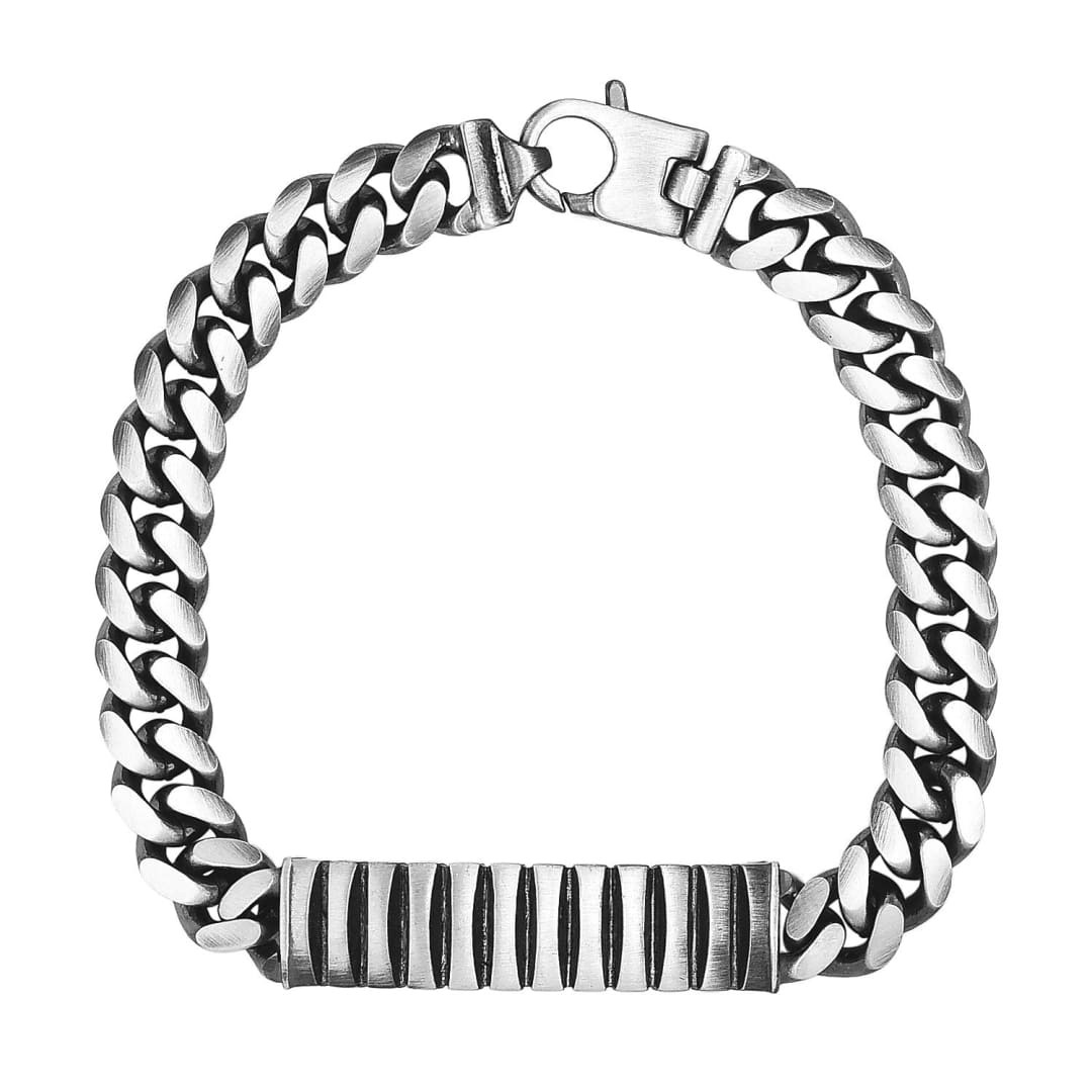 Sterling Silver Gunmetal Finish Cuban Link ID Style Bracelet | Richard Cannon Jewelry
