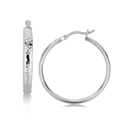 Sterling Silver Hammered Style Hoop Earrings with Rhodium Plating (30mm) | Richard Cannon