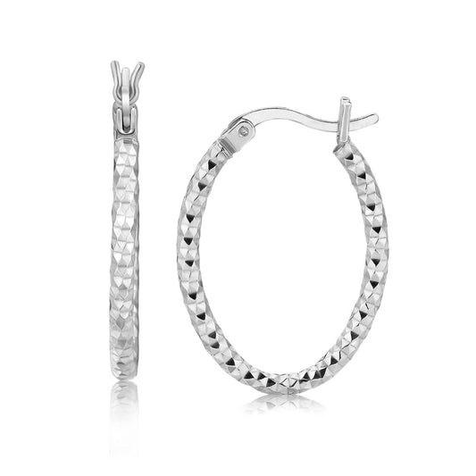 Sterling Silver Hoop Diamond Cut Texture Earrings with Rhodium Plating | Richard Cannon