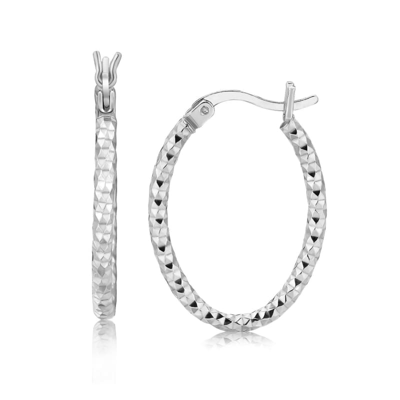Sterling Silver Hoop Diamond Cut Texture Earrings with Rhodium Plating | Richard Cannon