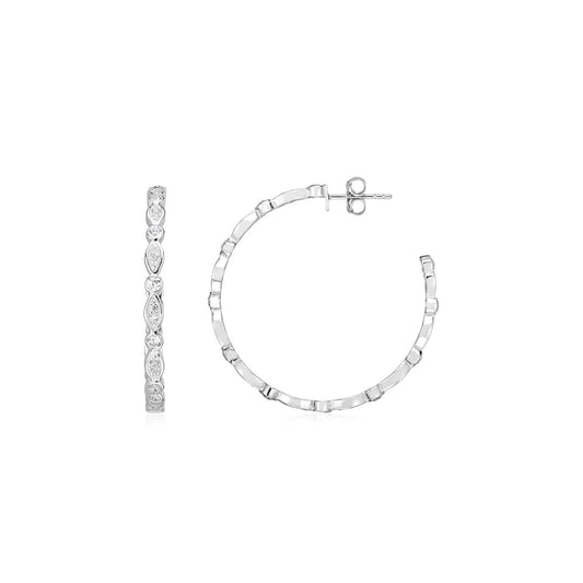 Sterling Silver Hoop Earrings with Round and Marquise Cubic Zirconias | Richard Cannon