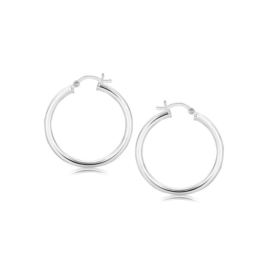 Sterling Silver Hoop Style Earrings with Polished Rhodium Plating (30mm) | Richard Cannon