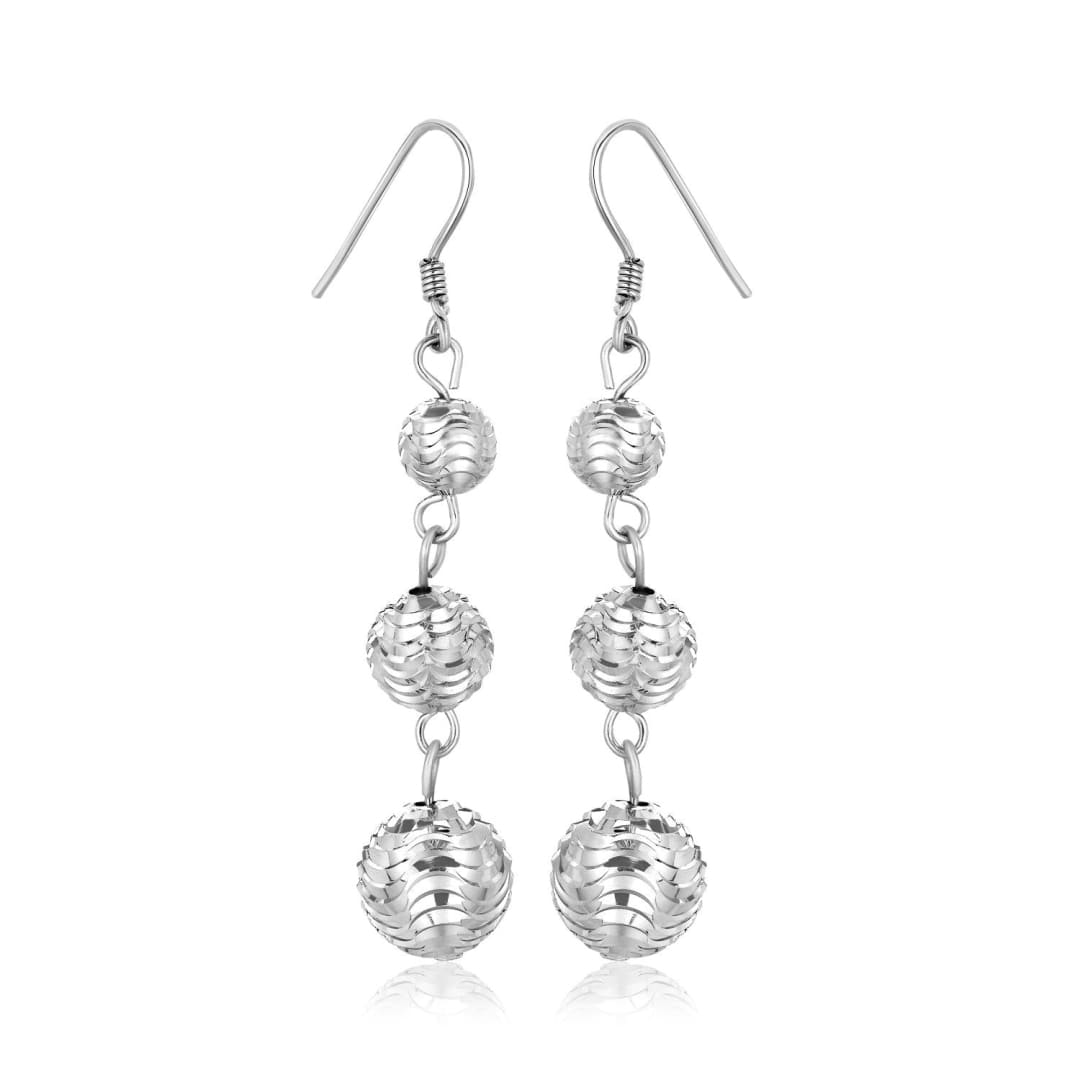 Sterling Silver Layered Textured Ball Dangling Earrings | Richard Cannon Jewelry