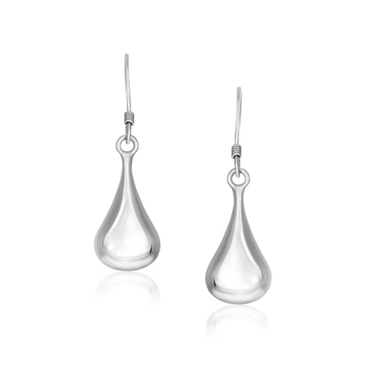 Sterling Silver Long Teardrop Shape Puff Drop Earrings | Richard Cannon Jewelry