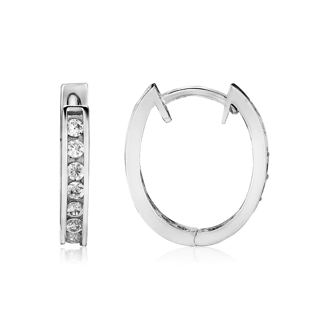 Sterling Silver Oval Hoop Earrings with Cubic Zirconias | Richard Cannon Jewelry