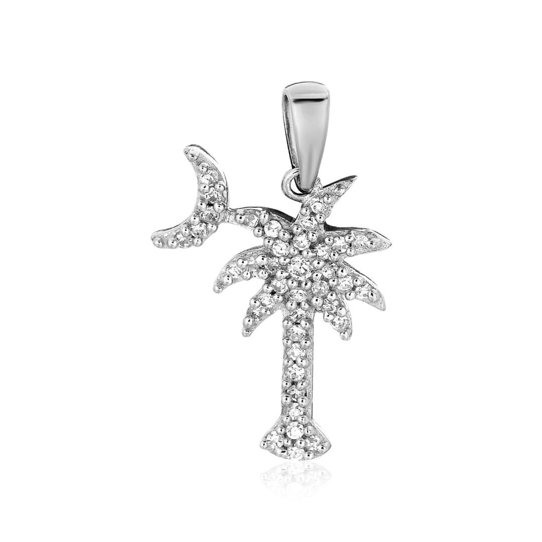 Sterling Silver Palm Tree and Crescent Moon Pendant with Cubic Zirconias | Richard Cannon