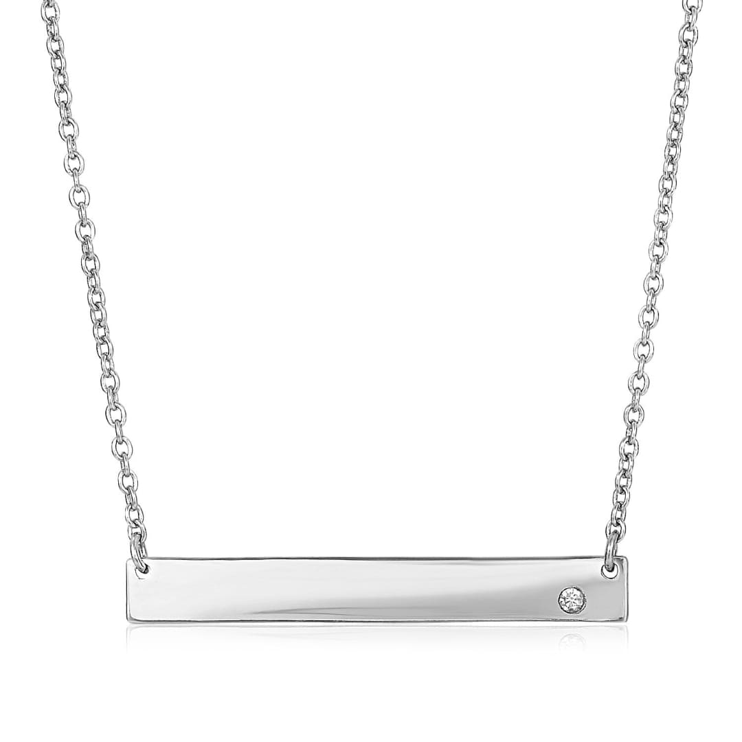 Sterling Silver Polished Bar Necklace with Cubic Zirconia | Richard Cannon Jewelry