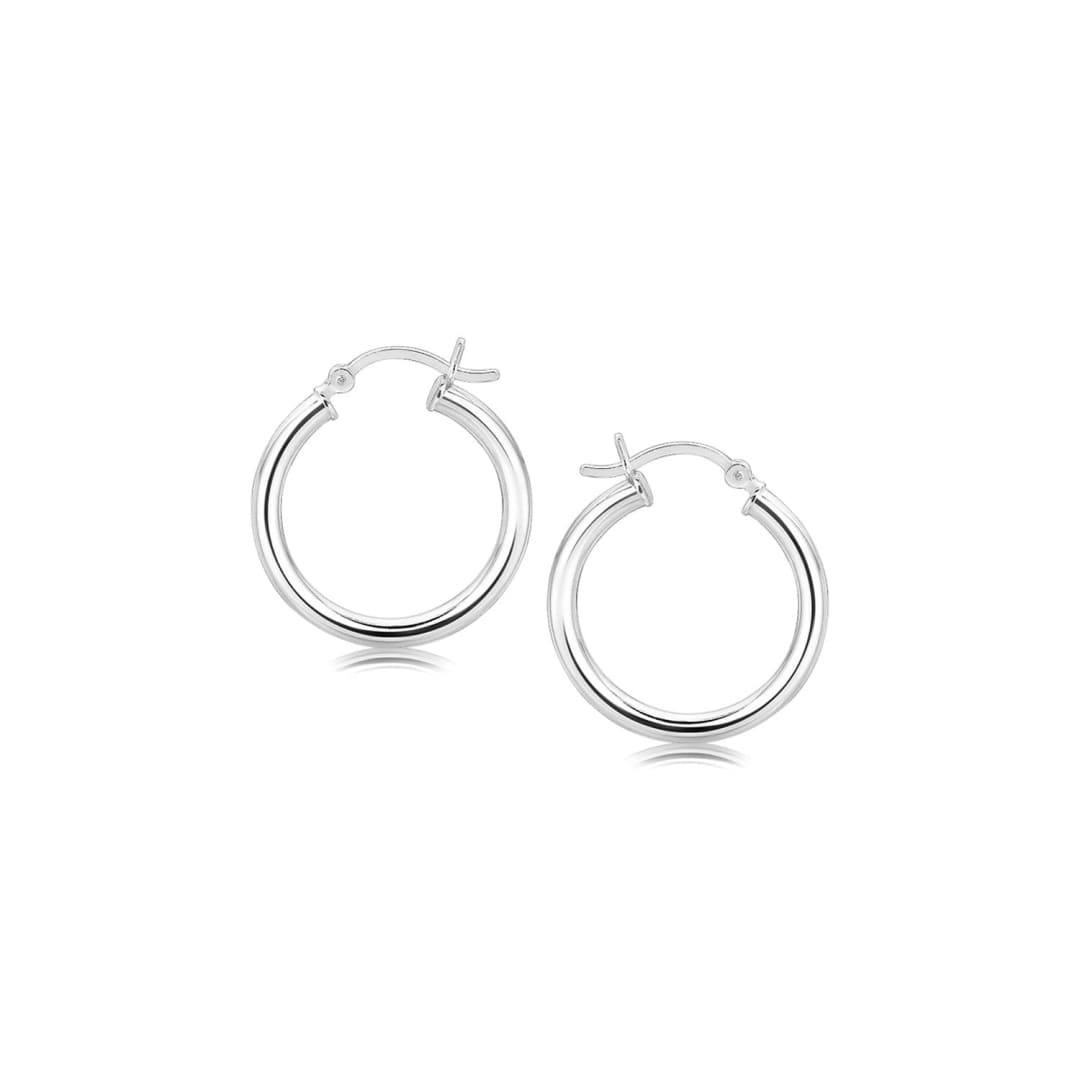 Sterling Silver Polished Hoop Motif Earrings with Rhodium Plating (3x20mm) | Richard