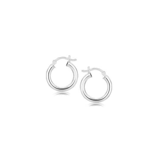 Sterling Silver Polished Hoop Style Earrings with Rhodium Plating (15mm) | Richard Cannon