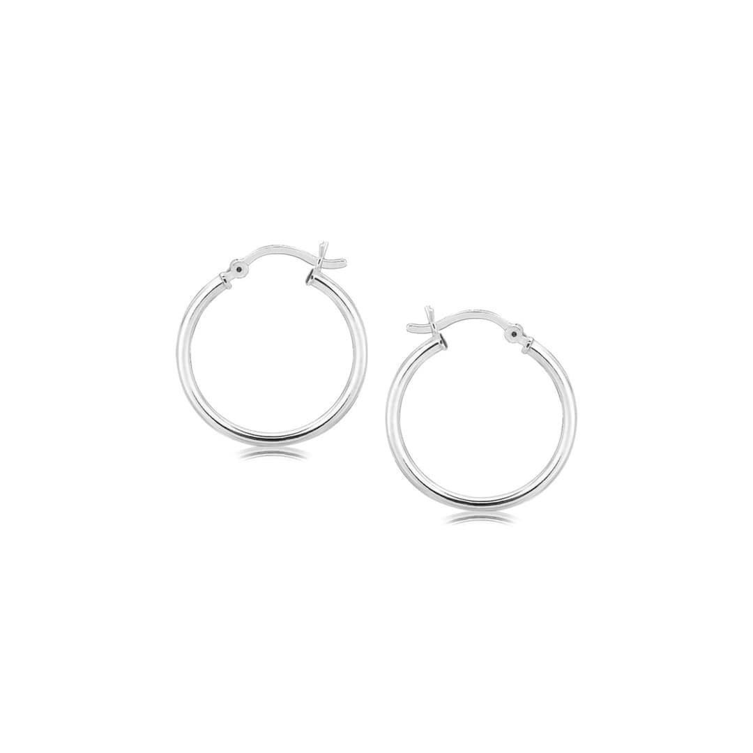 Sterling Silver Polished Thin Hoop Earrings with Rhodium Plating (20mm) | Richard Cannon