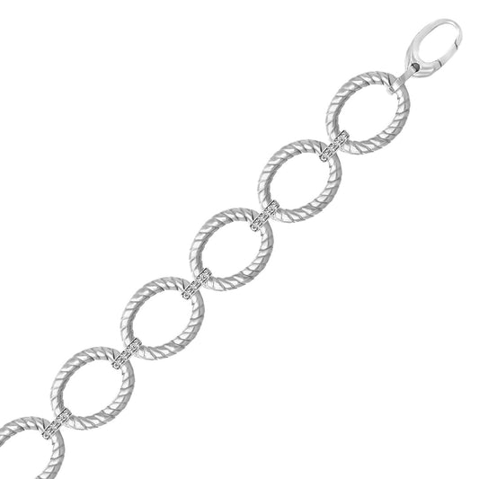 Sterling Silver Rhodium Finished Diamond Accented Cable Oval Bracelet (.20cttw) | Richard