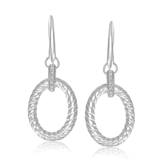 Sterling Silver Rhodium Finished Diamond Embellished Oval Rope Drop Earrings | Richard