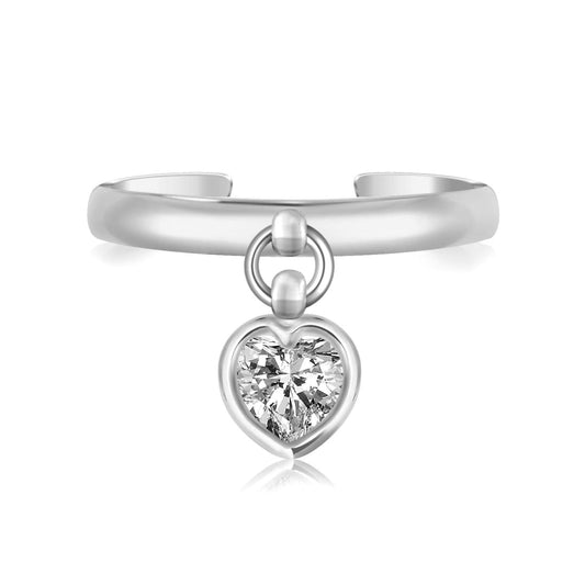 Sterling Silver Rhodium Finished Heart Cubic Zirconia Charm Toe Ring | Richard Cannon