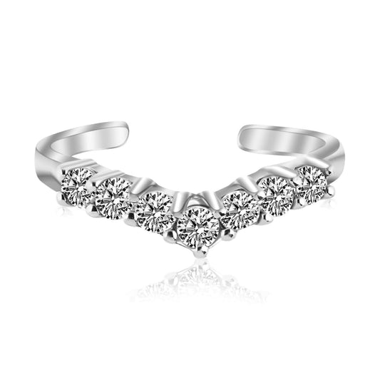 Sterling Silver Rhodium Finished V Shape Toe Ring with Cubic Zirconia Accents | Richard