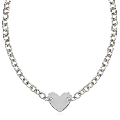Sterling Silver Rhodium Plated Chain Bracelet with a Flat Heart Motif Station | Richard