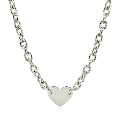 Sterling Silver Rhodium Plated Chain Bracelet with a Flat Heart Motif Station | Richard