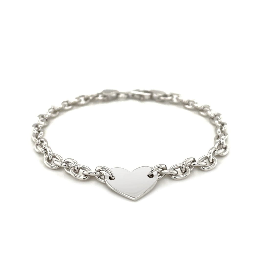 Sterling Silver Rhodium Plated Chain Bracelet with a Flat Heart Station | Richard Cannon