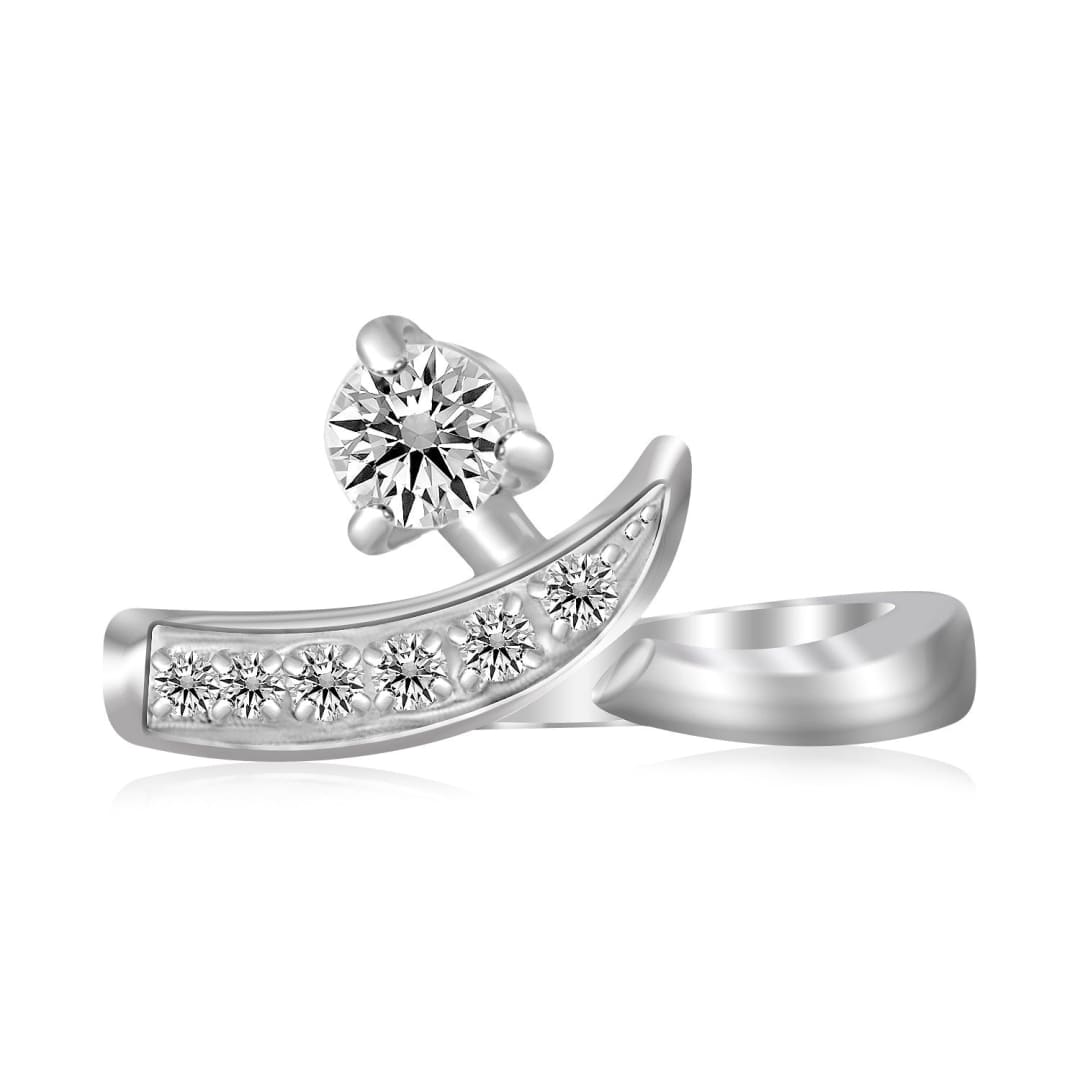 Sterling Silver Rhodium Plated Crossover Cubic Zirconia Accented Toe Ring | Richard