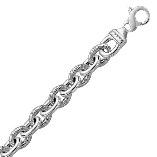 Sterling Silver Rhodium Plated Diamond Cut Cable Style Chain Bracelet | Richard Cannon