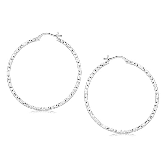 Sterling Silver Rhodium Plated Large Faceted Style Hoop Earrings | Richard Cannon Jewelry