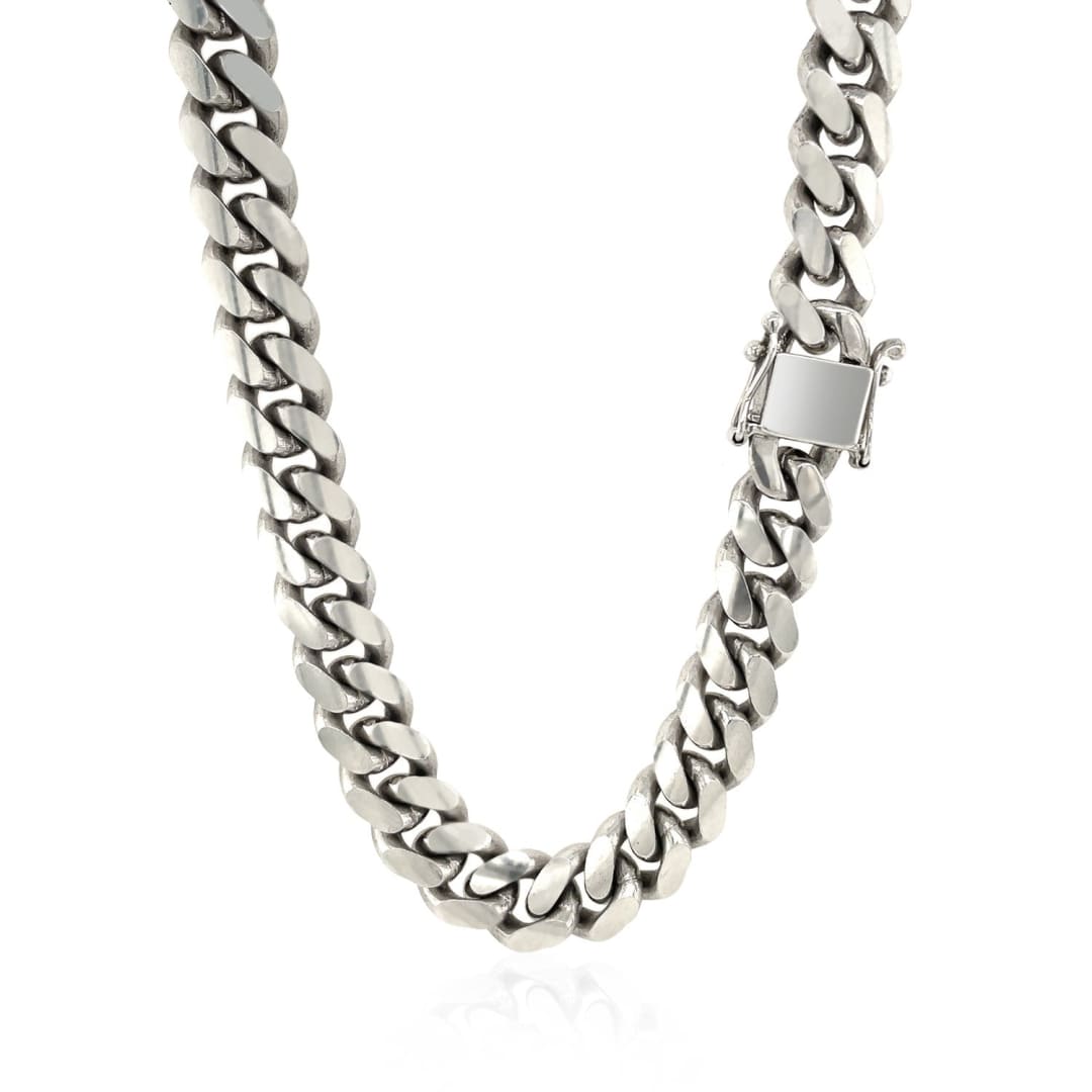 Sterling Silver Rhodium Plated Miami Cuban Chain 9.8mm | Richard Cannon Jewelry