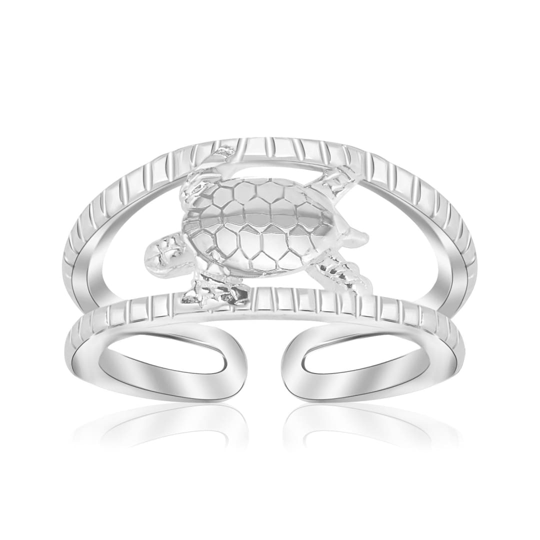 Sterling Silver Rhodium Plated Open Toe Ring with a Turtle Accent | Richard Cannon Jewelry