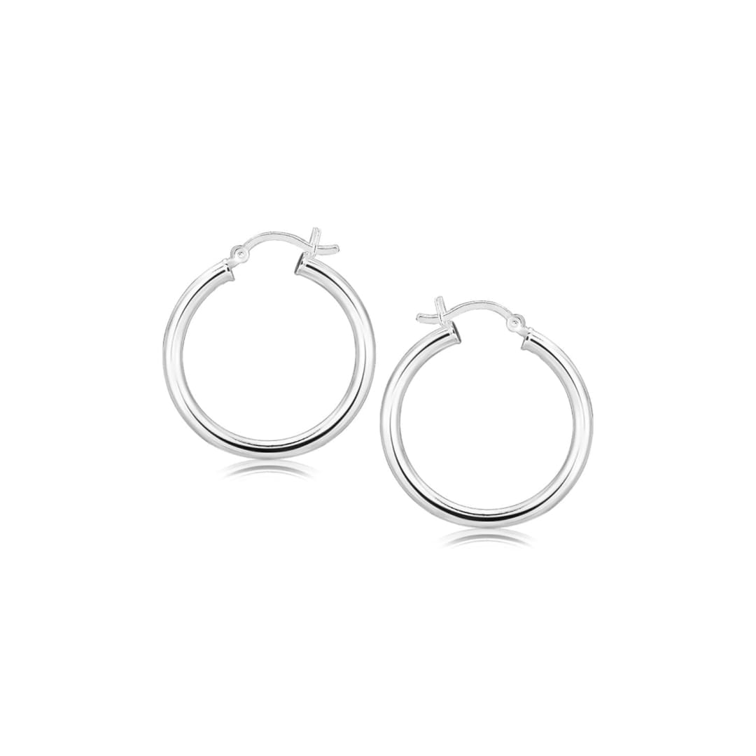 Sterling Silver Rhodium Plated Polished Look Hoop Earrings (25mm) | Richard Cannon Jewelry