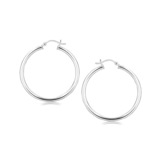 Sterling Silver Rhodium Plated Polished Motif Hoop Earrings (35mm) | Richard Cannon